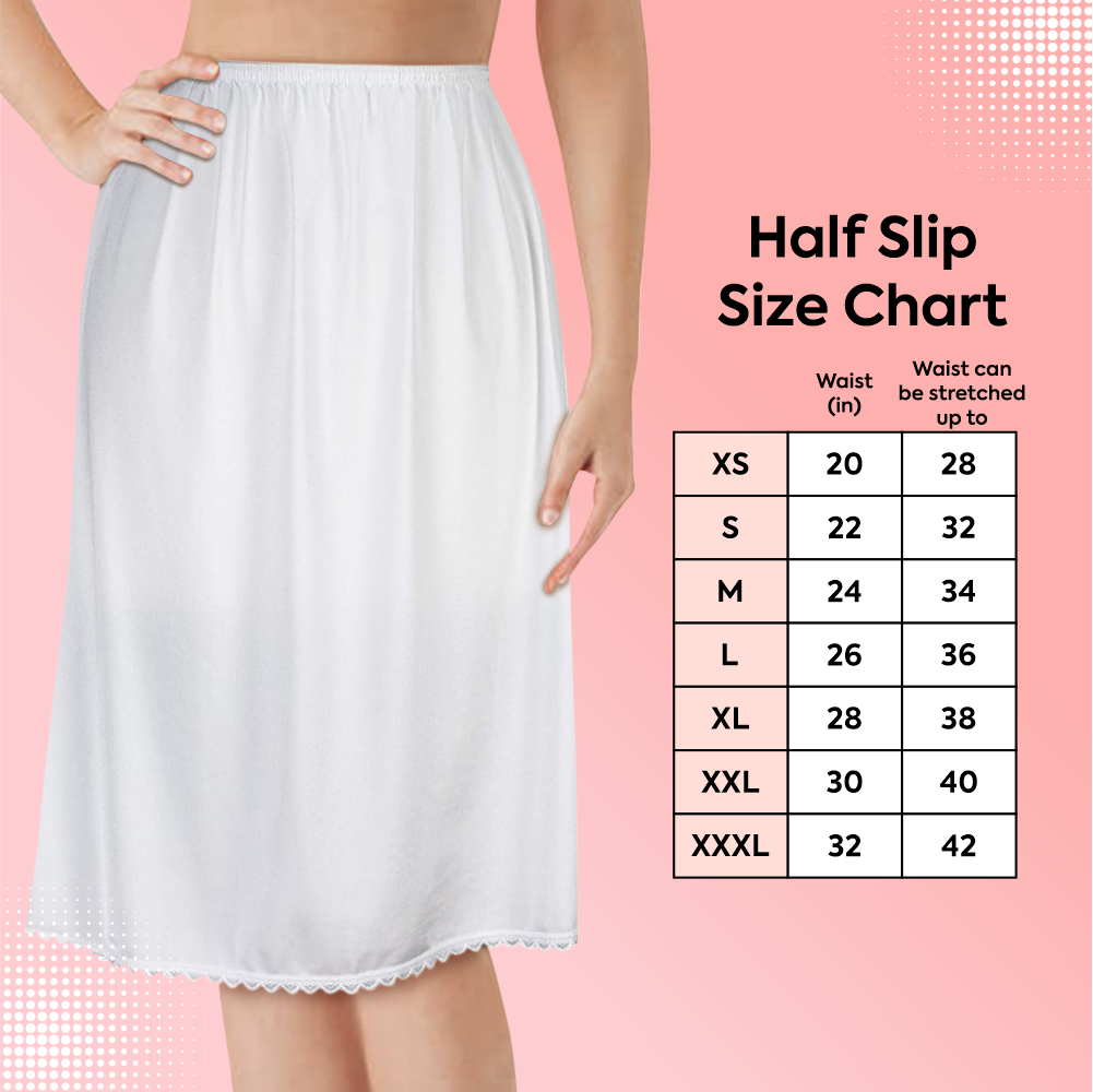 Classic Half Slip - short and long - ranges from 14" till 34"(White)