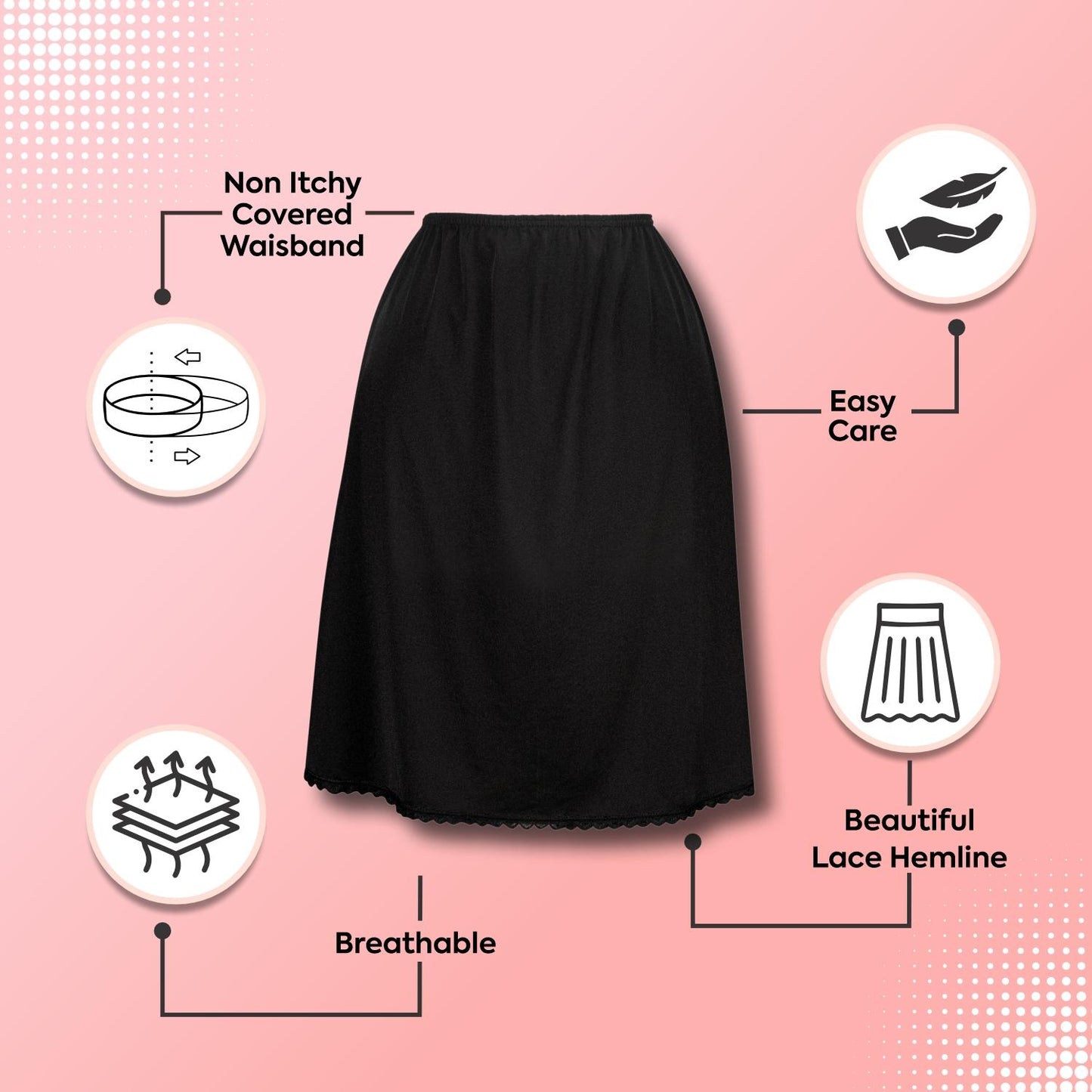 Classic Half Slip - short and long - ranges from 14" till 34"(Black)