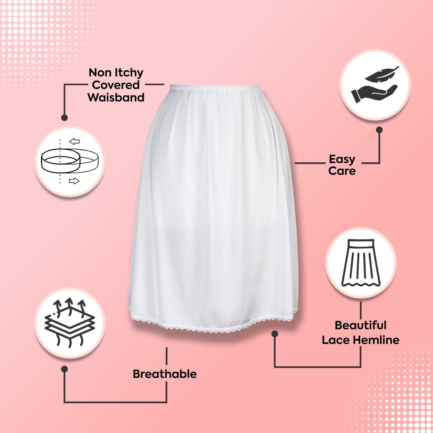 Classic Half Slip - short and long - ranges from 14" till 34"(White)